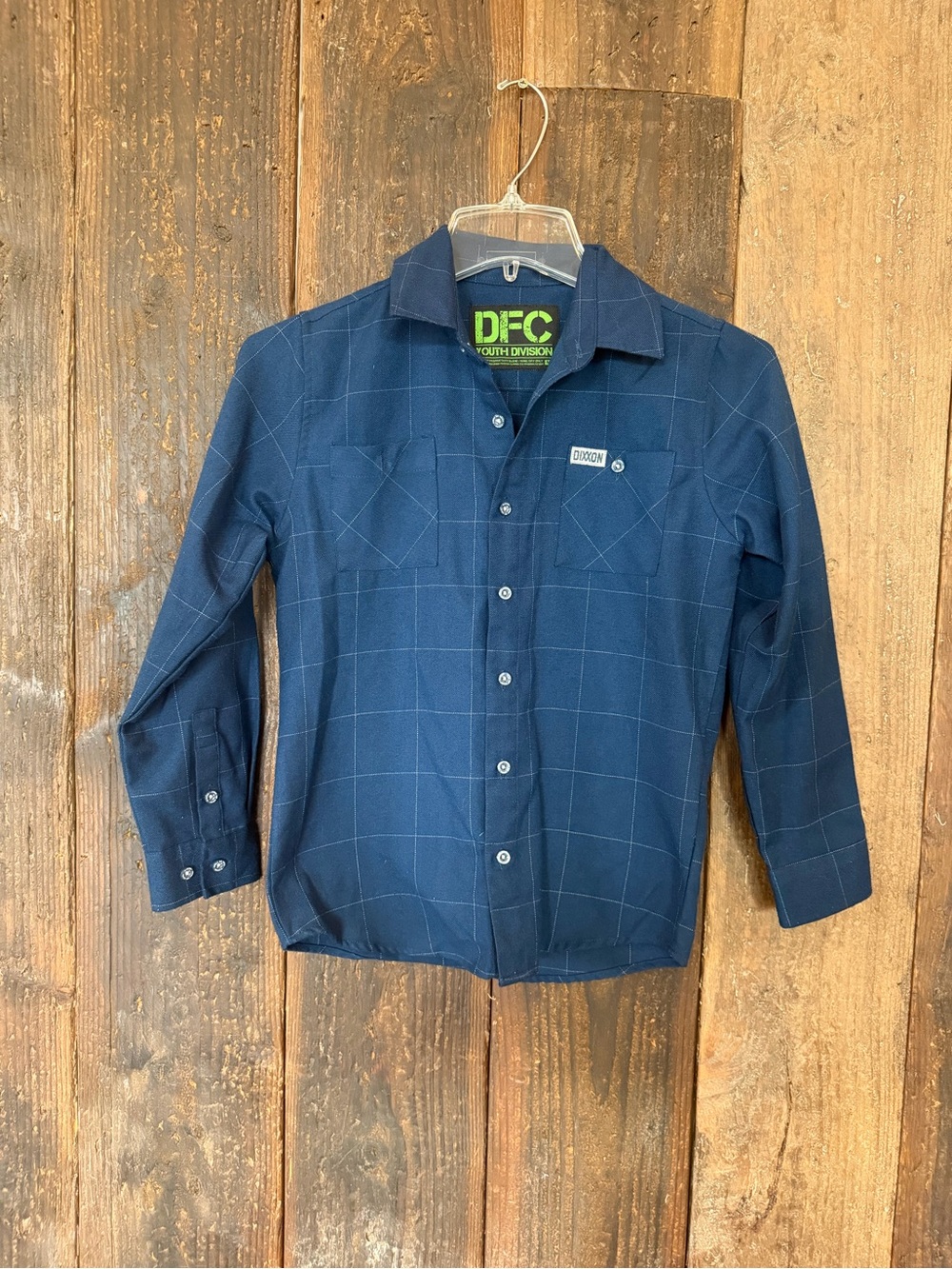 DIXXON Dark Blue Windowpane Button-Down Shirt Youth M